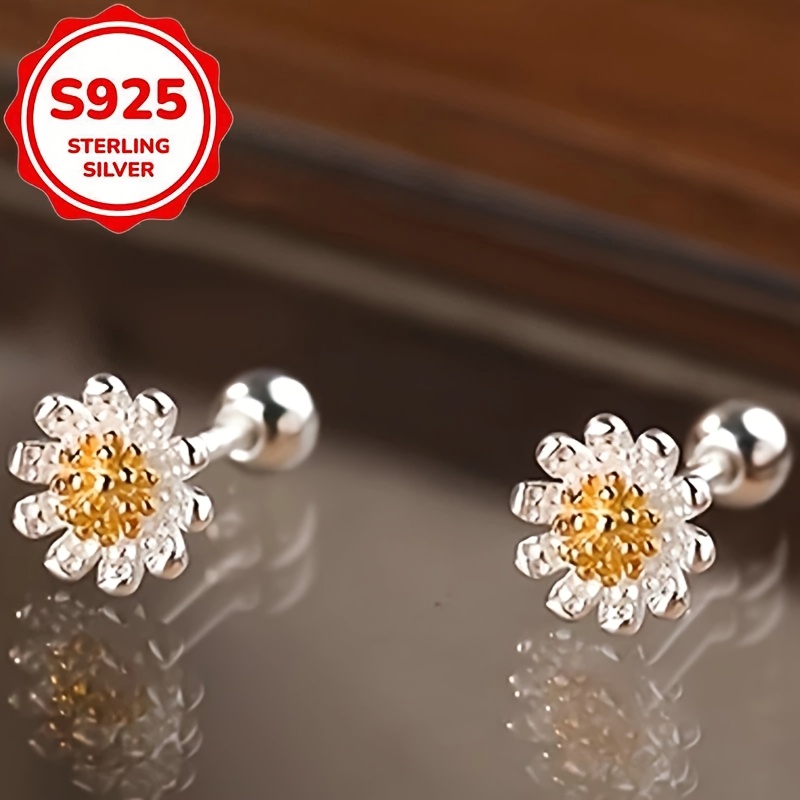 Women's S925 Daisy Flower Stud Earrings, Perfect Gift